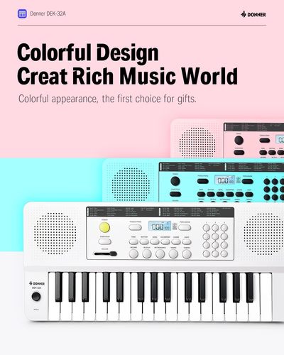 אורגנית מיני לילדים 3 אוקטבות EC3222 בצבע טורקיז DEK32A עם מסך LED מבית DONNER