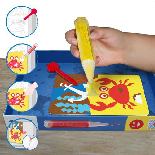 ערכת יצירה לילדים: 10 ציורים מתחת לים עם 6 עטי חול צבעוניים