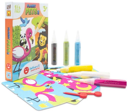 ערכת יצירה לילדים: 8 ציורי חיות הפלנטה עם 6 עטי חול צבעוניים