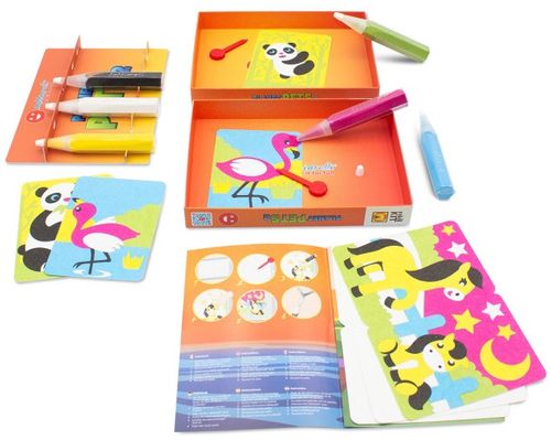 ערכת יצירה לילדים: 8 ציורי חיות הפלנטה עם 6 עטי חול צבעוניים