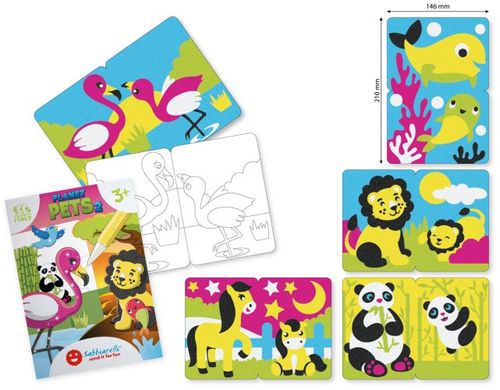 ערכת יצירה לילדים: 8 ציורי חיות הפלנטה עם 6 עטי חול צבעוניים