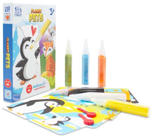 ערכת יצירה לילדים: 8 ציורי חיות העולם עם 6 עטי חול צבעוניים