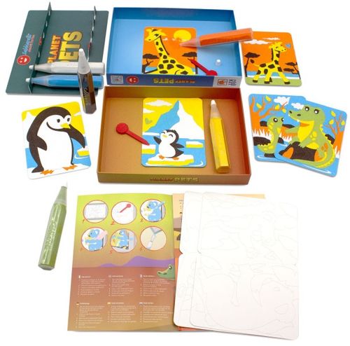 ערכת יצירה לילדים: 8 ציורי חיות העולם עם 6 עטי חול צבעוניים