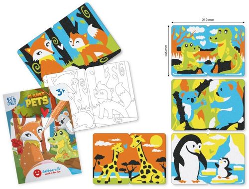 ערכת יצירה לילדים: 8 ציורי חיות העולם עם 6 עטי חול צבעוניים