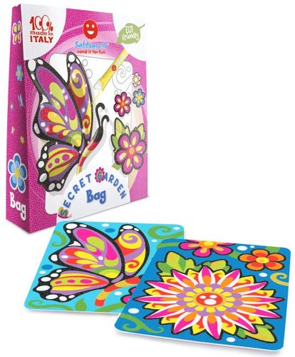 תיק יצירה לילדים: הגן הסודי עם 12 צבעי חול ו 2 תמונות דבק מאוירות