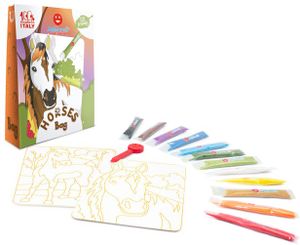 תיק יצירה לילדים: סוסים עם 12 צבעי חול ו 2 תמונות דבק מאוירות