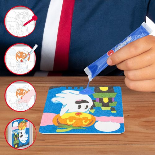 תיק יצירה לילדים: האלווין עם 12 צבעי חול ו 2 תמונות דבק מאוירות