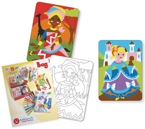 תיק יצירה לילדים: נסיכות עם 12 צבעי חול ו 2 תמונות דבק מאוירות