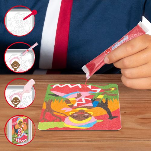 תיק יצירה לילדים: נסיכות עם 12 צבעי חול ו 2 תמונות דבק מאוירות