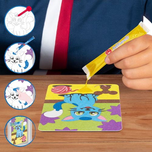 תיק יצירה לילדים: חתול וכלב עם 12 צבעי חול ו 2 תמונות דבק מאוירות