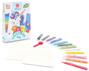 תיק יצירה לילדים: חדי קרן עם 12 צבעי חול ו 2 תמונות דבק מאוירות