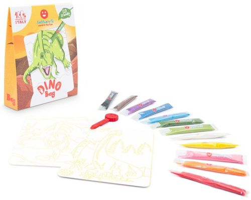 תיק יצירה לילדים: דינוזאורים עם 12 צבעי חול ו 2 תמונות דבק מאוירות