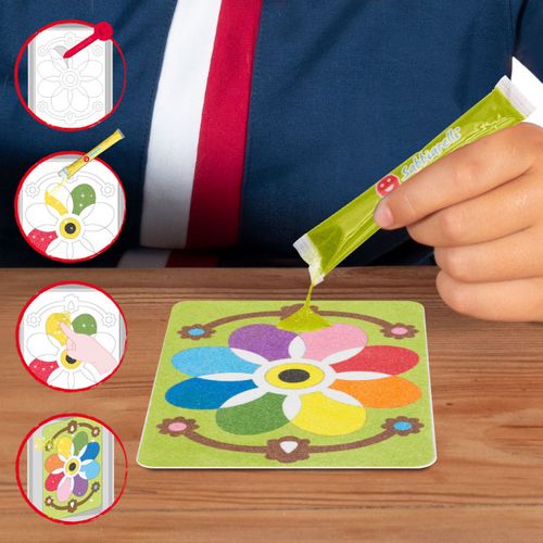 תיק יצירה לילדים: מנדלות עם 12 צבעי חול ו 2 תמונות דבק מאוירות