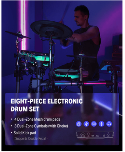 מערכת תופים אלקטרונית מרהיבה EC6878 עם מסך טאץ' BACKBEAT ותאורת לדים מבית DONNER