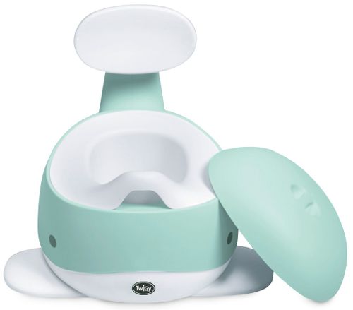 סיר גמילה בצורת לוויתן עם מכסה, משענת ומגן מונע התזה - ירוק