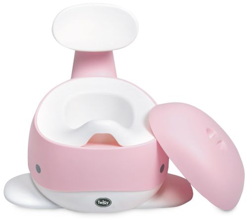 סיר גמילה בצורת לוויתן עם מכסה, משענת ומגן מונע התזה - ורוד