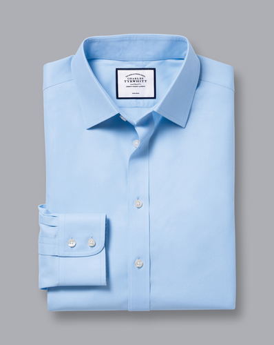 חולצה כחולה גזרה קלאסי -Sky blue non-iron twill classic fit shirt