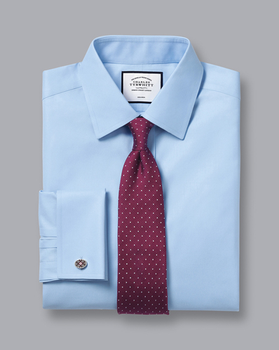 חולצה כחולה גזרה קלאסי -Sky blue non-iron twill classic fit shirt