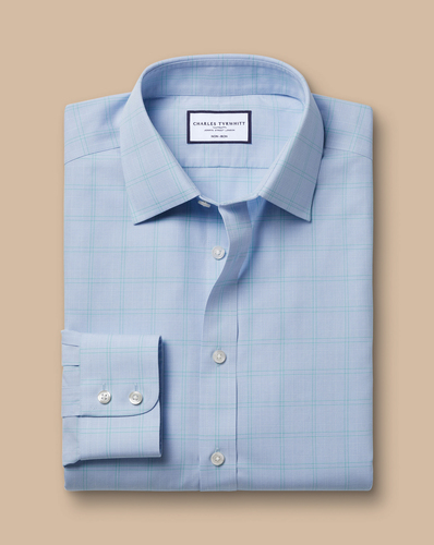 חולצה גזרת קלאסיק - Light blue and green Prince of Wales Classic fit