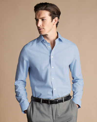 חולצה גזרת קלאסיק - Light blue and green Prince of Wales Classic fit