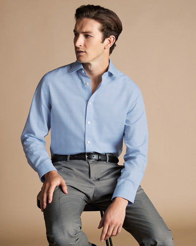 חולצה גזרת קלאסיק - Light blue and green Prince of Wales Classic fit