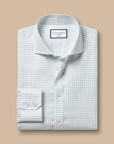 חולצה גזרת קלאסיק -Atlantic green twin check non-iron twill cutaway classic fit 
