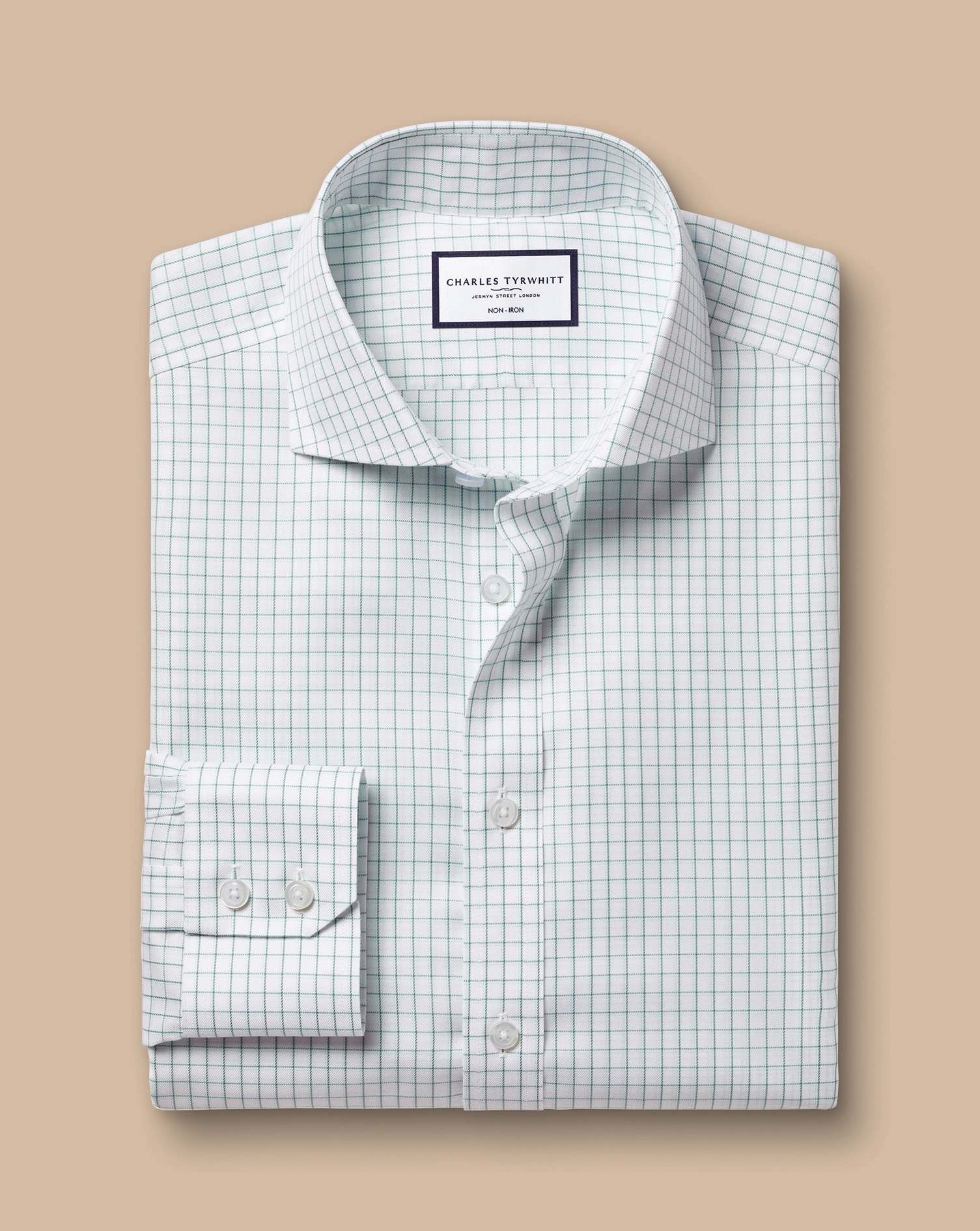 חולצה גזרת קלאסיק -Atlantic green twin check non-iron twill cutaway classic fit 