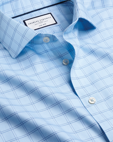 חולצה גזרת קלאסיק -Sky blue check non-iron Mayfair weave CA classic fit shirt