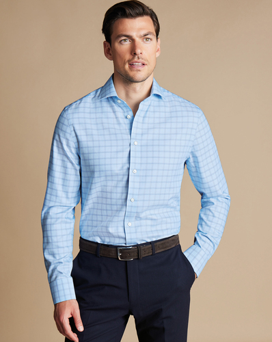 חולצה גזרת קלאסיק -Sky blue check non-iron Mayfair weave CA classic fit shirt