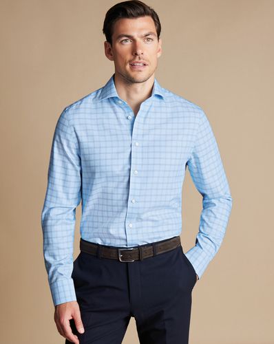 חולצה גזרת סלים -Sky blue check non-iron Mayfair weave CA slim fit shirt