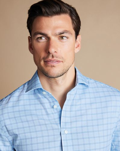 חולצה גזרת סלים -Sky blue check non-iron Mayfair weave CA slim fit shirt