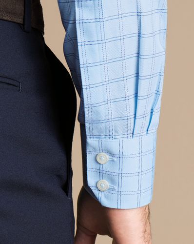 חולצה גזרת סלים -Sky blue check non-iron Mayfair weave CA slim fit shirt