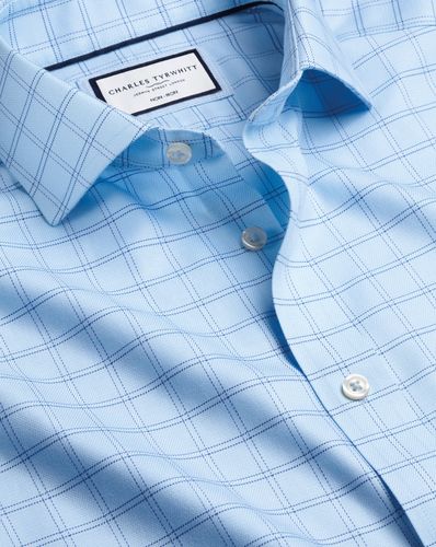 חולצה גזרת אקסטרה סלים -Sky blue check non-iron Mayfair weave CA slim fit extra shirt
