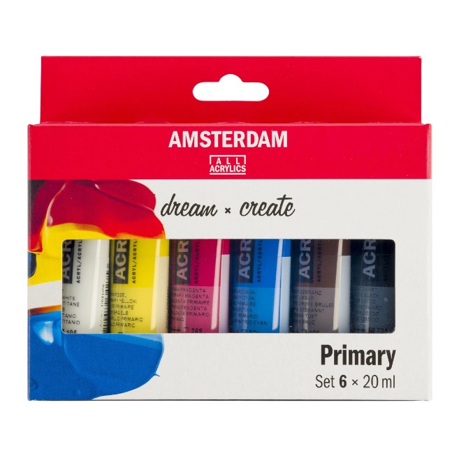סט 6 צבעי אקריליק AMSTERDAM, שפורפרות 20 מ"ל PRIMARY COLOURS