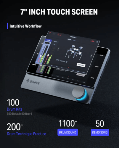 מערכת תופים אלקטרונית מרהיבה EC6878 עם מסך טאץ' BACKBEAT ותאורת לדים מבית DONNER