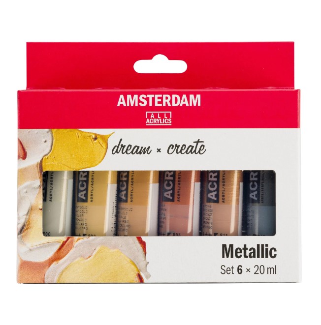 סט 6 צבעי אקריליק AMSTERDAM, שפורפרות 20 מ"ל METALLIC COLOURS