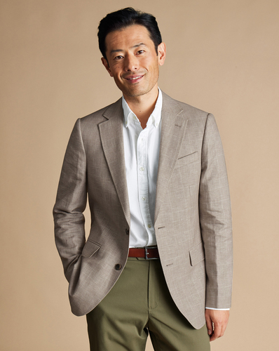 ג'קט אלגנטי מכותנה ופשתן -Mocha check linen cotton slim fit