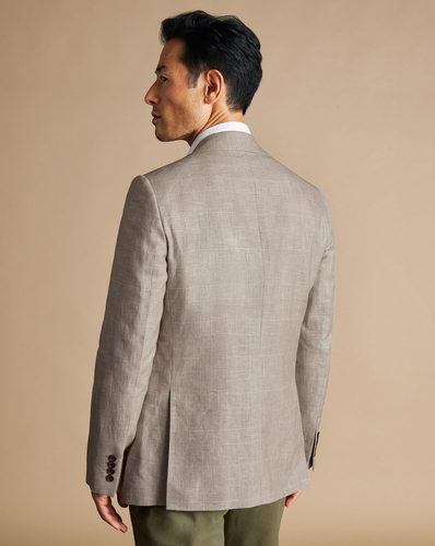 ג'קט אלגנטי מכותנה ופשתן -Mocha check linen cotton slim fit