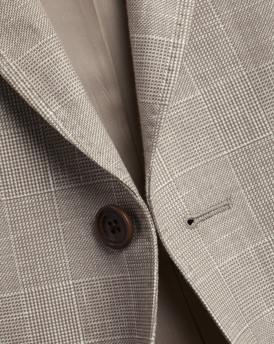 ג'קט אלגנטי מכותנה ופשתן -Mocha check linen cotton slim fit