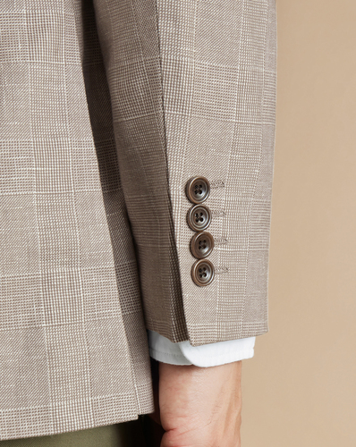 ג'קט אלגנטי מכותנה ופשתן -Mocha check linen cotton slim fit