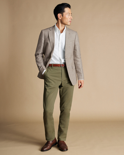 ג'קט אלגנטי מכותנה ופשתן -Mocha check linen cotton slim fit