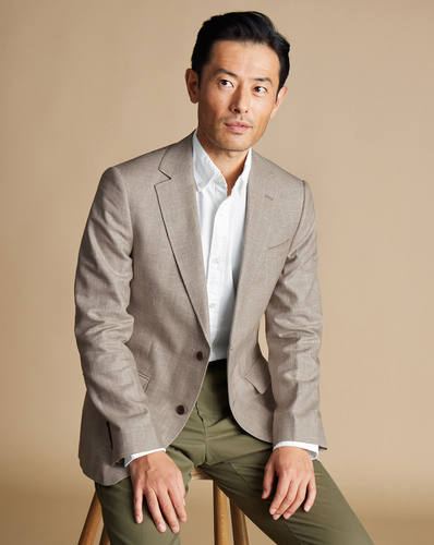 ג'קט אלגנטי מכותנה ופשתן -Mocha check linen cotton slim fit