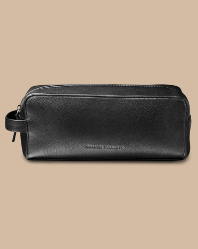 תיק הרחצה מעור -  Black grain leather washbag