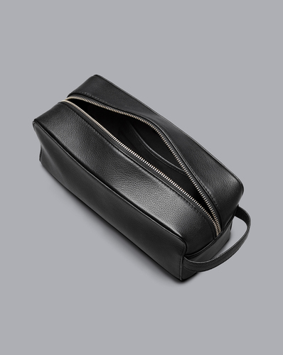 תיק הרחצה מעור -  Black grain leather washbag