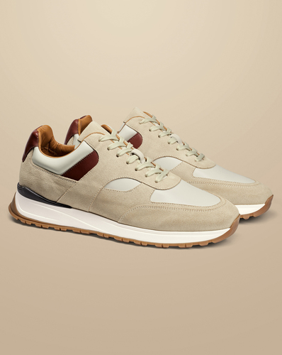 נעל ספורטיבית כרם מעור וזמש -Cream leather and suede trainer