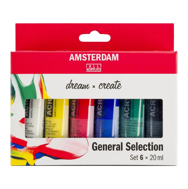סט 6 צבעי אקריליק AMSTERDAM, שפורפרות 20 מ"ל GENERAL COLOURS