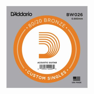 מיתר בודד לגיטרה אקוסטית דדריו –  BW026 80/20 Bronze Wound Single – 026