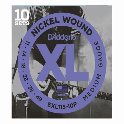 10 סטים מיתרים לגיטרה חשמלית דדריו – 11-49 – Daddario EXL115-10P Nickel Wound 10Pack