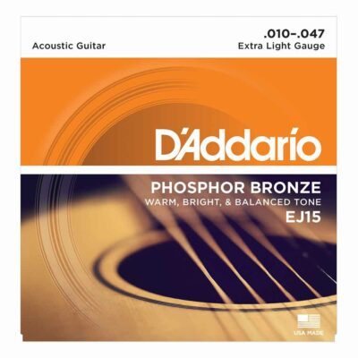 מיתרים לגיטרה אקוסטית דדריו –  Phosphor Bronze EJ15 Acoustic Guitar Strings – 10-47