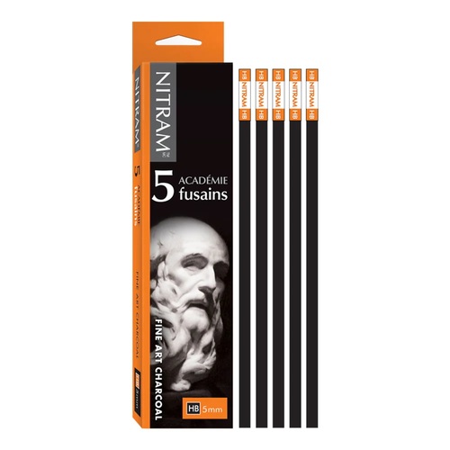סט ניטראם 5 מקלות פחם מרובע Nitram Académie Fusains HB